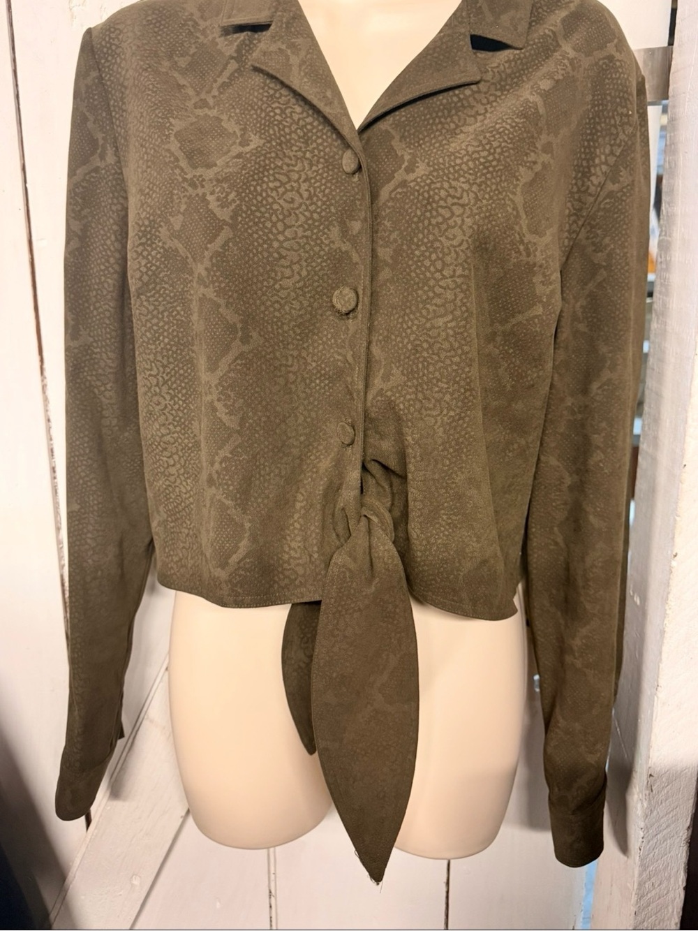 J. Harris Med. Womens Olive Tie-Front Button Jacket/Blouse